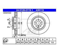 ATE 2X Disco Freno Anteriore 3050 Ventilato Per Alfa Romeo Spider 916S