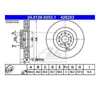 ATE 2X Disco Freno Anteriore 3050 Ventilato Per Fiat Doblo 24.0128-0253.1