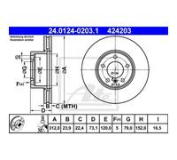 ATE 2X Disco Freno Anteriore 3120 Ventilato Per BMW 3 Serie Touring E91 F31 X1