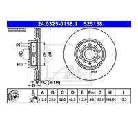 ATE Disco freno Power Disc 24.0325-0158.1 ventilato anteriore 1 pezzo