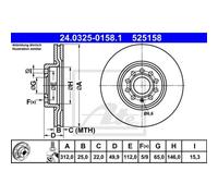 2x ATE 24.0325-0158.1 PowerDisc Disco freno per VW Golf V Schrägheck (1K1) 312mm