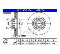 Disco freno ATE 24.0130-0104.1 anteriore, ventilato, altamente carbonizzato, 1 Pezzo