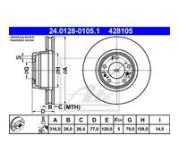ATE 2X Disco Freno Anteriore 3160 Ventilato Per BMW 7 Serie E38 24.0128-0105.1