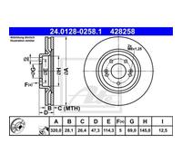 ATE Dischi Freno 24.0128-0258.1 Freni a Disco,Dischi Dei Freni HYUNDAI,KIA,ix35 (LM, EL, ELH),Kona (OS),i40 CW (VF),i40 (VF),Nexo SUV