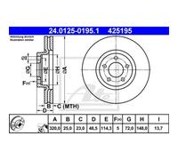 ATE 2X Disco Freno Anteriore 3200 Ventilato Per Mazda 3 BL BK 24.0125-0195.1