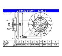 ATE 2X Disco Freno Anteriore 3220 Forato/Interno Per Mercedes-Benz CLS