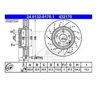 ATE 2X Disco Freno Anteriore 3220 Forato/Interno Per Mercedes-Benz CLS