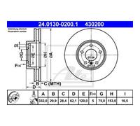 Disco freno ATE 24.0130-0200.1 anteriore, ventilato, altamente carbonizzato, 1 Pezzo
