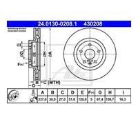 Disco freno ATE 24.0130-0208.1 anteriore, ventilato, altamente carbonizzato, 1 pezzo
