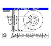ATE 2X Disco Freno Anteriore 3400 Ventilato Per Citroën DS5 DS4 DS DS4/DS4