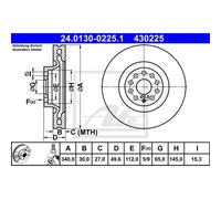 ATE 2X Disco Freno Anteriore 3400 Ventilato Per VW Passat Variant 3G5 365