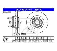 Disco freno ATE 24.0130-0177.1 anteriore, ventilato, altamente carbonizzato, 1 Pezzo