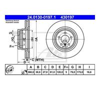 Disco freno ATE 24.0130-0197.1 anteriore, ventilato, 1 Pezzo