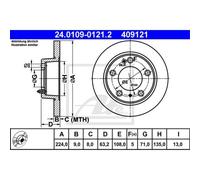 ATE 2X Disco Freno Posteriore 2240 Completo Per Citroën XM Y4 Y3 24.0109-0121.2