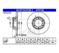 ATE 2X Disco Freno Posteriore 2280 Completo Per Renault 4 112_ 5 122_ R21_