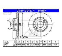 ATE 2X Disco Freno Posteriore 2470 Completo Per Peugeot 206 Berlina 2A/C 106