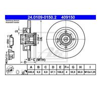 Disco freno ATE 24.0109-0150.2 posteriore, pieno, 1 Pezzo