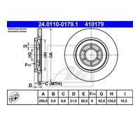 ATE 2X Disco Freno Posteriore Ø250Mm Voll Per Alfa Romeo GTV 75 116 162B 162B