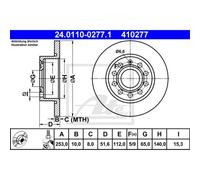 ATE 2x Disco Freno Posteriore Ø253 MM Pieno per VW Golf V 1K1 1.4 16V 1.6 5K1 5M