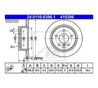 ATE 2x Disco Freno Posteriore Ø259 MM Pieno per Mini F56 Cooper One F55 F57