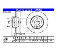 ATE 2X Disco Freno Posteriore 2640 Completo Per Opel Meriva Astra H L48 A05