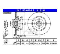 ATE 2X Disco Freno Posteriore 2680 Completo Per Citroën Berlingo B9 B7 Peugeot