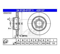 Disco freno ATE 24.0120-0137.1 posteriore, ventilato, 1 Pezzo