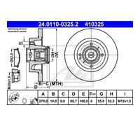ATE 2X Disco Freno Posteriore 2700 Voll Per Renault Scénic II JM0/1 Megane