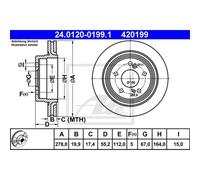 ATE 2x Disco Freno Posteriore 2780 Ventilato per Mercedes-Benz W124