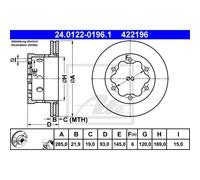 Disco freno ATE 24.0122-0196.1 posteriore, ventilato, altamente carbonizzato, 1 Pezzo