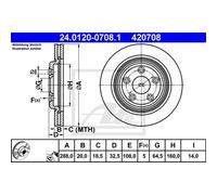 Disco freno ATE 24.0120-0708.1 posteriore, ventilato, 1 Pezzo