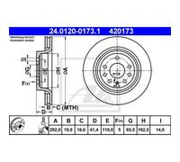 ATE 2x Disco Freno Posteriore 2920 Ventilato per Opel Vectra C Z02 Saab 9-3