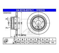 ATE 2x Disco Freno Posteriore 2960 Pieno per BMW 1er E81 E87 3er E90 E92