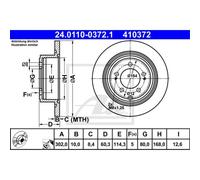 ATE 2x Disco Freno Posteriore Ø302 MM per Jeep Compass MK49 2.2 CRD 4x4 Patriot