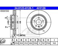 ATE 2x Disco Freno Posteriore Ø315 MM Ventilato per Opel Insignia B Caravan Z18