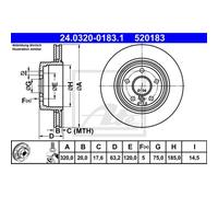 ATE 2x Disco Freno Posteriore 3200 Ventilato per BMW 5er Touring E61 E60 E64