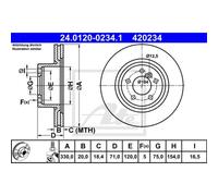 Disco freno ATE 24.0120-0234.1 posteriore, ventilato, altamente carbonizzato, 1 Pezzo