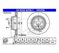 ATE Disco freno 24.0322-0236.1 posteriore ventilato fessurato 1 pezzo