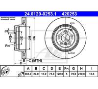 Disco freno ATE 24.0120-0253.1 posteriore, ventilato, altamente carbonizzato, 1 pezzo