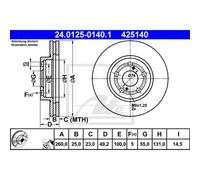 Disco freno ATE 24.0125-0140.1 anteriore, ventilato, 1 pezzo