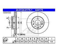 ATE 2x Disco Frontale 2735 Ventilato per Mazda Premacy CP 6 24.0124-0175.1