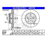 ATE 2x Disco Frontale 2750 Ventilato per Toyota Rav 4 III _A3_ 24.0125-0178.1