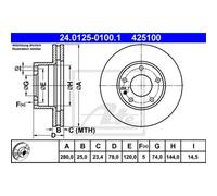 ATE 2x Disco Frontale 2800 Ventilato per BMW 7er E23 5er E12 24.0125-0100.1