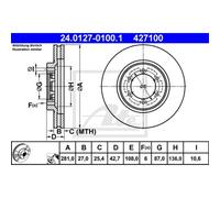ATE 2x Disco Frontale 2810 Ventilato per Hyundai Terracan HP 24.0127-0100.1