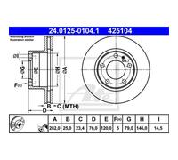 ATE 2x Disco Frontale 2820 Ventilato per BMW 6er E24 5er E28 24.0125-0104.1