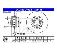 ATE 2x Disco Frontale 2880 Ventilato per Audi A4 8EC B7 8E2 B6 24.0325-0105.1