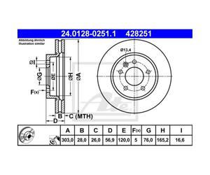 ATE 2x Disco Frontale 3030 Ventilato per VW Amarok 2H_S1B 2HA 24.0128-0251.1