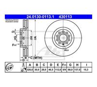 Disco freno ATE 24.0130-0113.1 anteriore, ventilato, altamente carbonizzato, 1 Pezzo