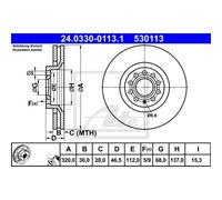 ATE 2x Disco Frontale 3200 Ventilato per Audi A4 8EC B7 8E2 B6 24.0330-0113.1
