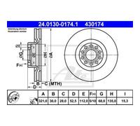 ATE 2x Disco Frontale 3210 Ventilato per Audi A6 Avant 4B C5 24.0130-0174.1